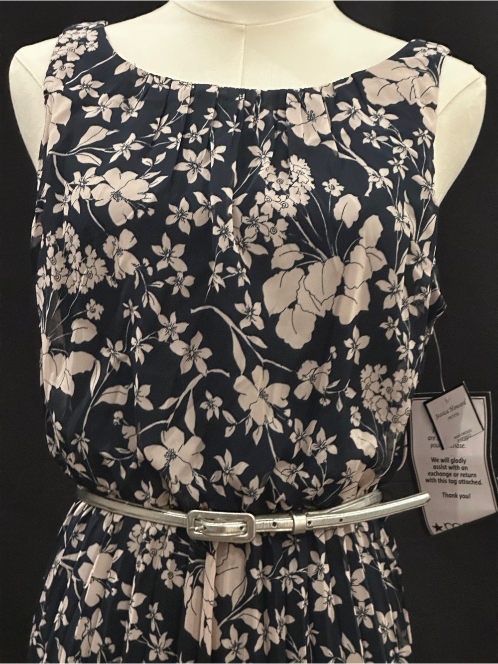Jessica Howard Midnight NavyFloral Pleated Maxi Skirt with Cream Print - Picture 5 of 10
